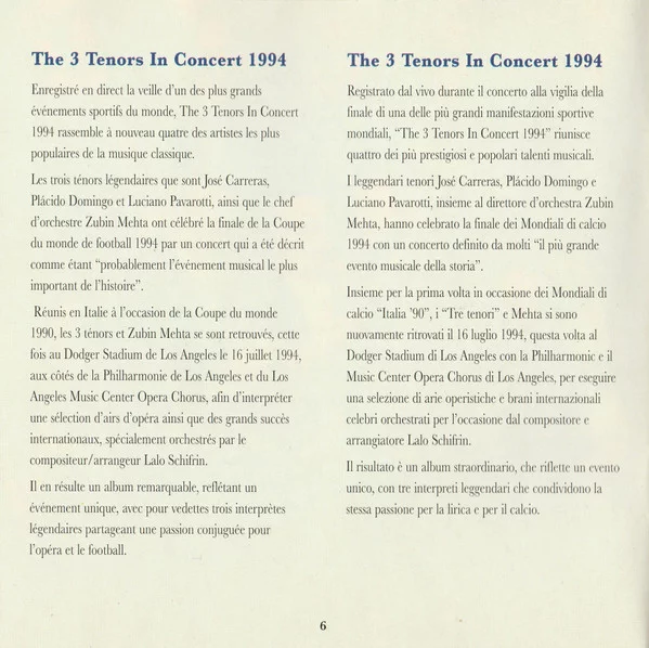 Tibor Rudas presents Carreras* - Domingo* - Pavarotti* With Mehta* The 3 Tenors In Concert 1994-CD, CDs, Historia Nuestra