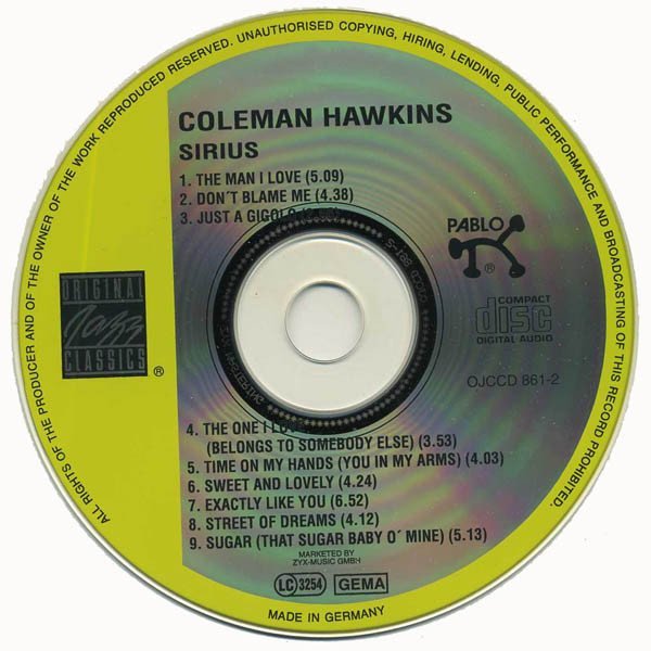 Coleman Hawkins Sirius CD, Album, Remastered, #¡REF!, Historia Nuestra