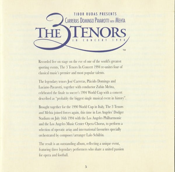 Tibor Rudas presents Carreras* - Domingo* - Pavarotti* With Mehta* The 3 Tenors In Concert 1994-CD, CDs, Historia Nuestra