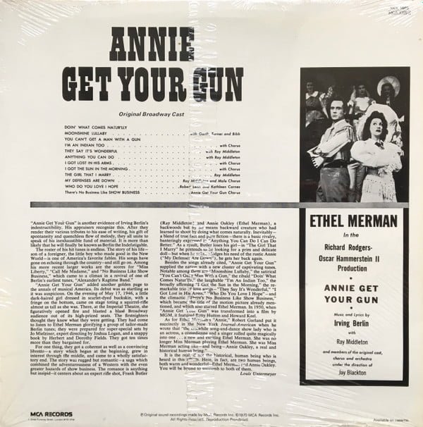 Original Broadway Cast*, Ethel Merman With Ray Middleton Annie Get Your Gun-LP, Vinilos, Historia Nuestra