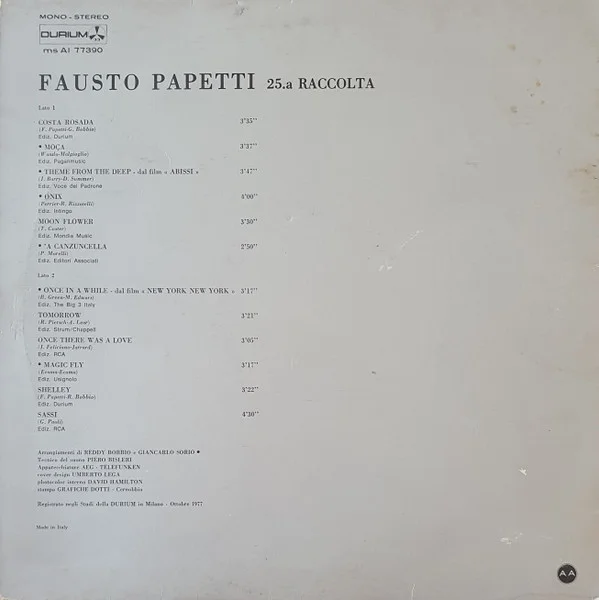 Fausto Papetti 25ª  Raccolta-LP, Vinilos, Historia Nuestra