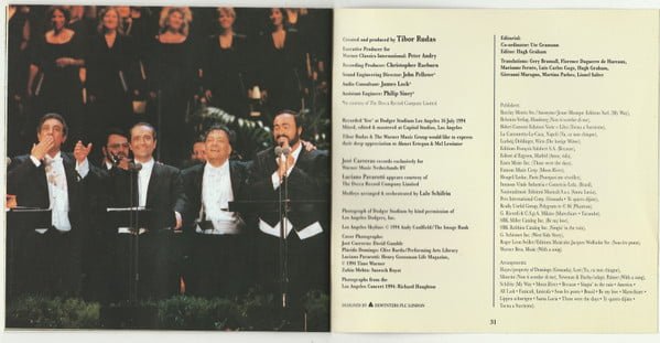 Tibor Rudas presents Carreras* - Domingo* - Pavarotti* With Mehta* The 3 Tenors In Concert 1994-CD, CDs, Historia Nuestra