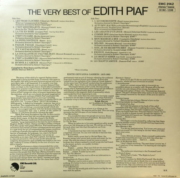 Edith Piaf The Very Best Of Edith Piaf LP, Vinilos, Historia Nuestra