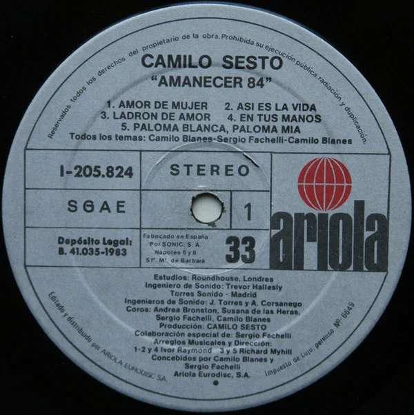 Camilo Sesto Amanecer/84 LP, Vinilos, Historia Nuestra