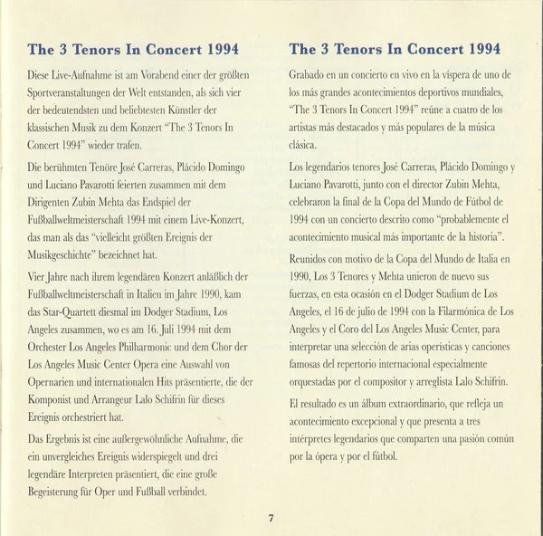 Tibor Rudas presents Carreras* - Domingo* - Pavarotti* With Mehta* The 3 Tenors In Concert 1994-CD, CDs, Historia Nuestra