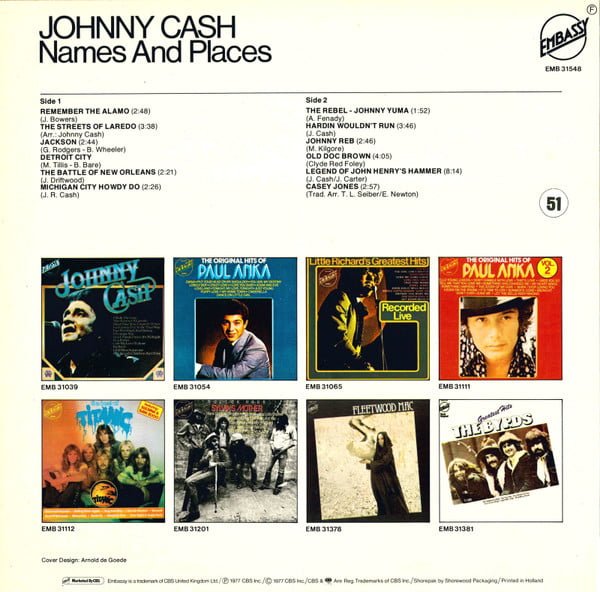 Johnny Cash Names And Places LP, Vinilos, Historia Nuestra