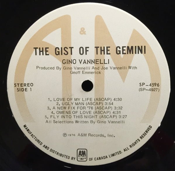 Gino Vannelli The Gist Of The Gemini LP, Vinilos, Historia Nuestra