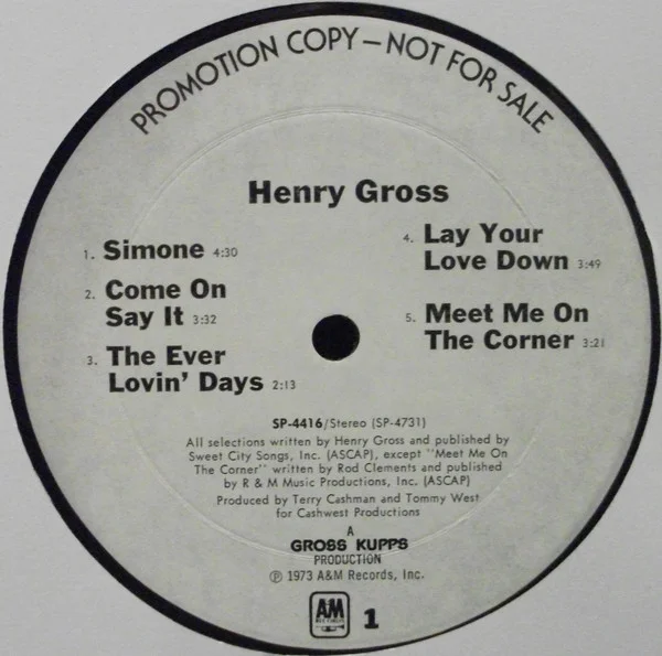 Henry Gross Henry Gross-LP, Vinilos, Historia Nuestra