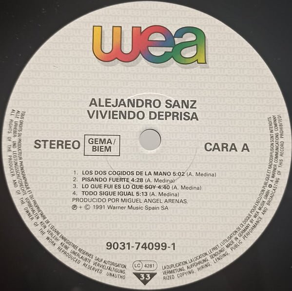 Alejandro Sanz Viviendo Deprisa Vinyl, LP, Vinilos, Historia Nuestra