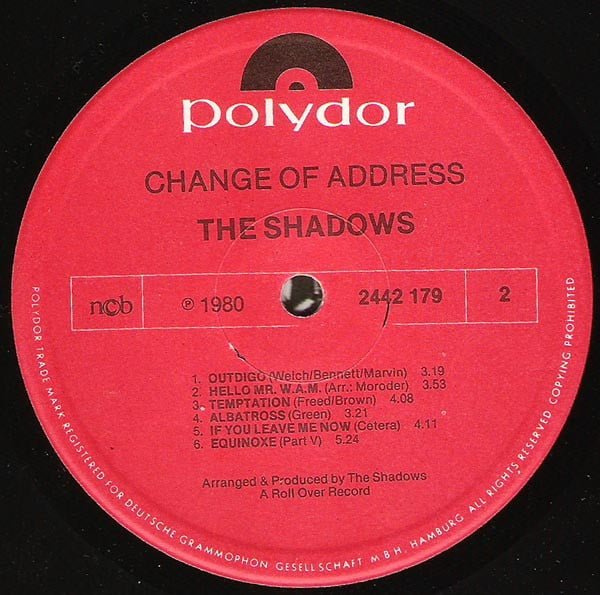 The Shadows Change Of Address LP, Vinilos, Historia Nuestra