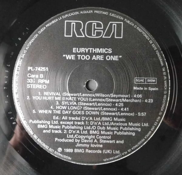 Eurythmics We Too Are One-LP, Vinilos, Historia Nuestra