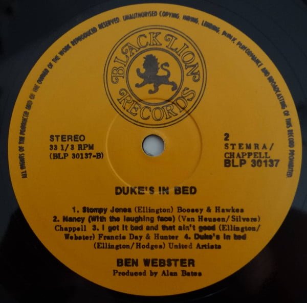 Ben Webster Duke's In Bed! Vinyl, LP, Stereo, Vinilos, Historia Nuestra