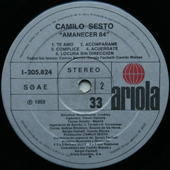 Camilo Sesto Amanecer/84 LP, Vinilos, Historia Nuestra