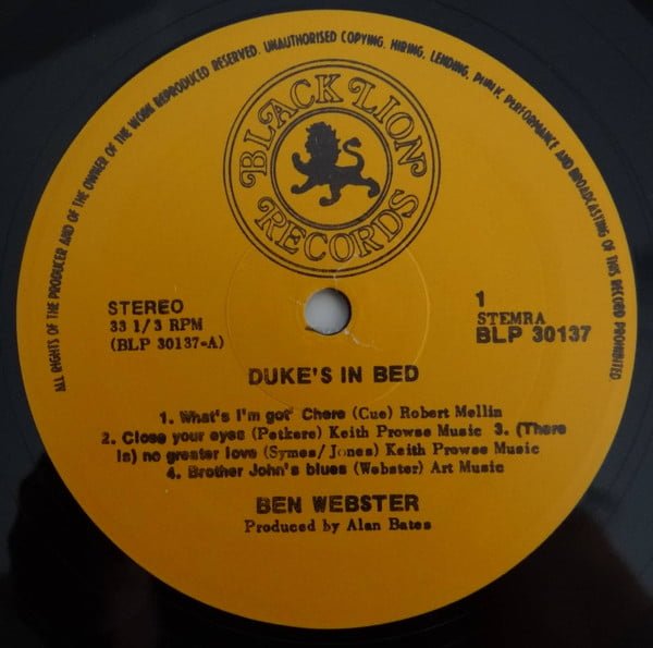 Ben Webster Duke's In Bed! Vinyl, LP, Stereo, Vinilos, Historia Nuestra