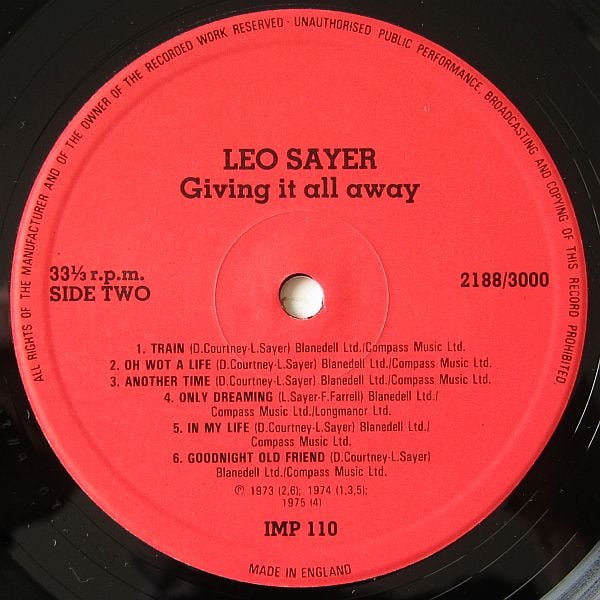 Leo Sayer Giving It All Away LP, Vinilos, Historia Nuestra