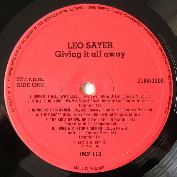 Leo Sayer Giving It All Away LP, Vinilos, Historia Nuestra