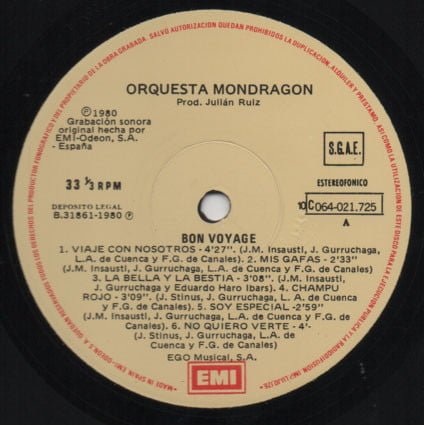 Orquesta Mondragón Bon Voyage LP, Vinilos, Historia Nuestra