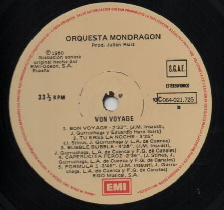 Orquesta Mondragón Bon Voyage LP, Vinilos, Historia Nuestra