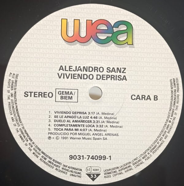 Alejandro Sanz Viviendo Deprisa Vinyl, LP, Vinilos, Historia Nuestra