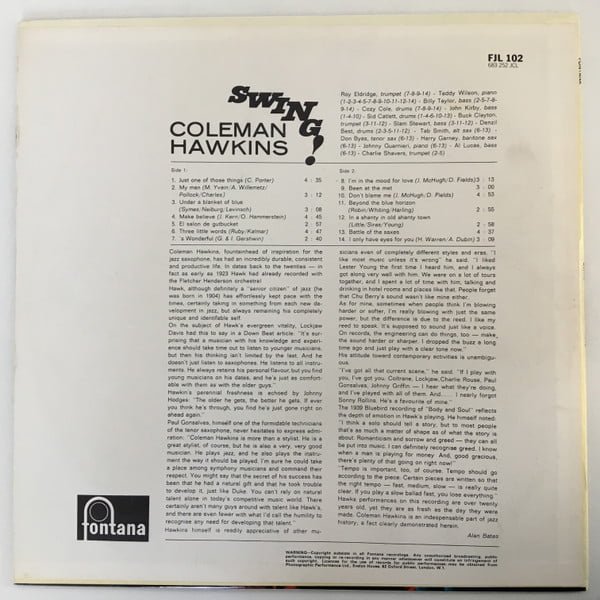 Coleman Hawkins Swing! LP, Vinilos, Historia Nuestra