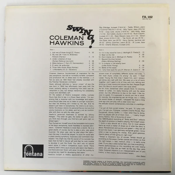 Coleman Hawkins Swing! LP, Vinilos, Historia Nuestra