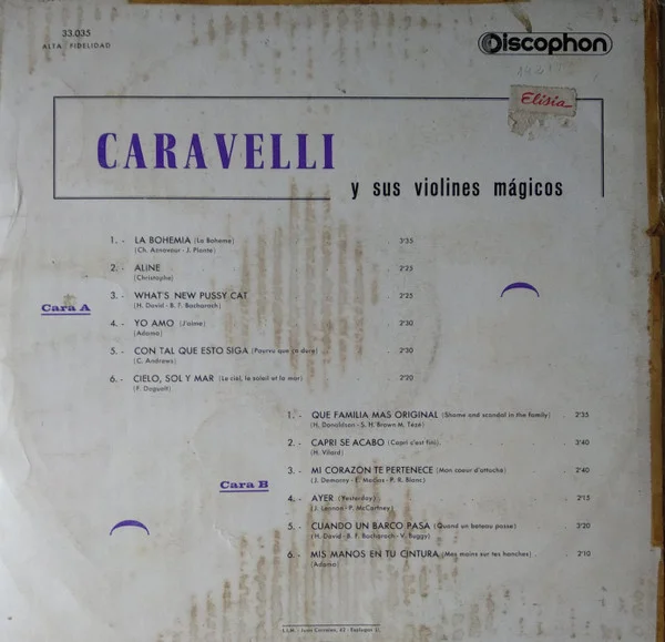 Caravelli* J'aime LP, Vinilos, Historia Nuestra