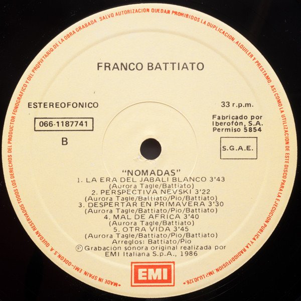 Battiato* Nomadas-LP, Vinilos, Historia Nuestra