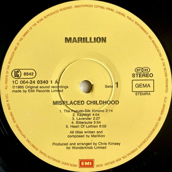 Marillion Misplaced Childhood-LP, Vinilos, Historia Nuestra