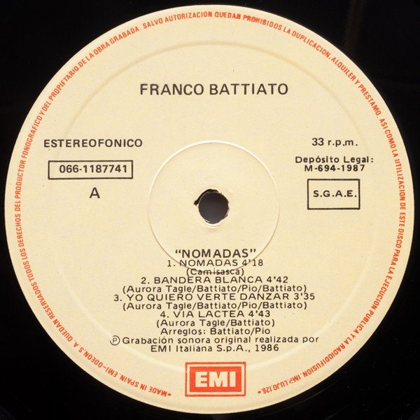 Battiato* Nomadas-LP, Vinilos, Historia Nuestra