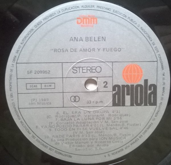 Ana Belen* Rosa De Amor Y Fuego-LP, Vinilos, Historia Nuestra