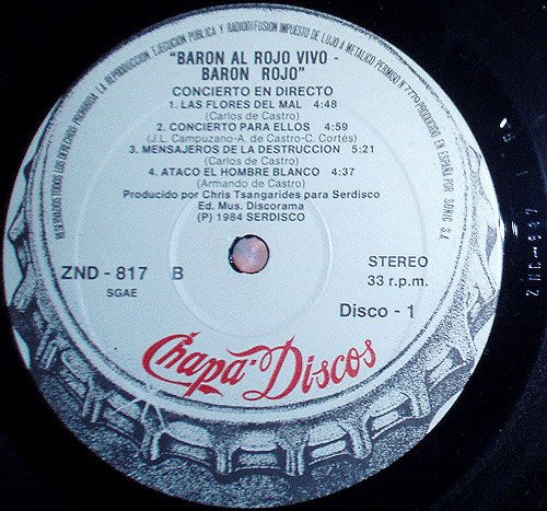 Baron Rojo* Baron Al Rojo Vivo LP, Vinilos, Historia Nuestra