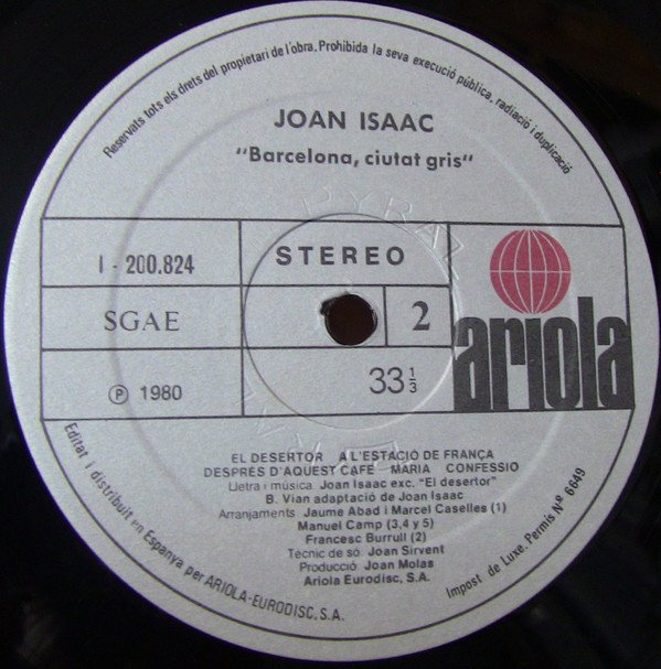 Joan Isaac Barcelona, Ciutat Gris-LP, Vinilos, Historia Nuestra