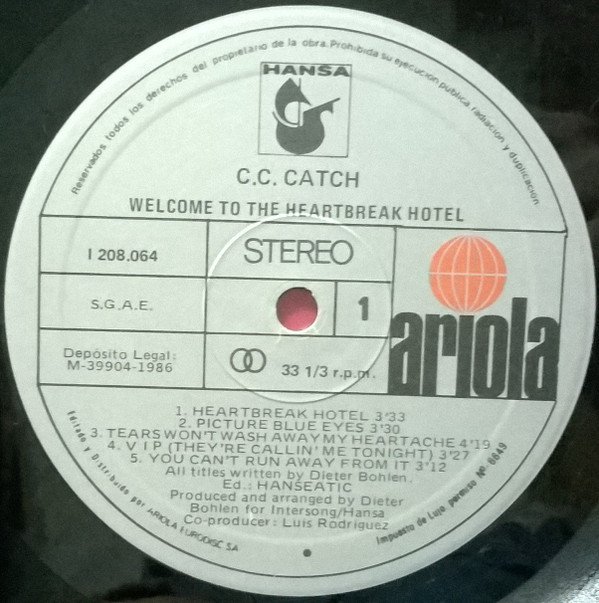 C.C. Catch Welcome To The Heartbreak Hotel-LP, Vinilos, Historia Nuestra