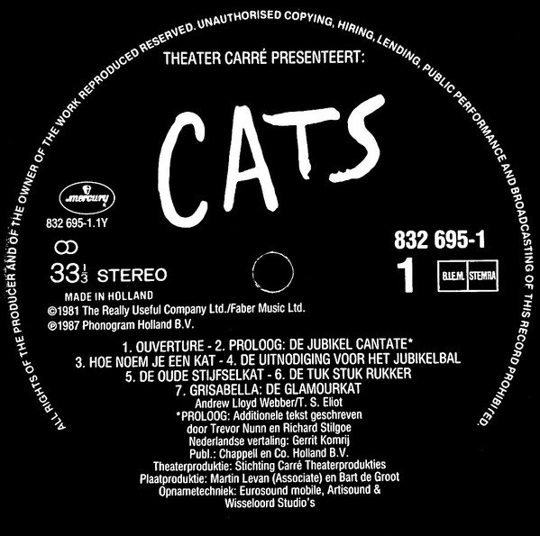 Andrew Lloyd Webber Cats (Nederlandstalige Versie)-2xLP, Vinilos, Historia Nuestra