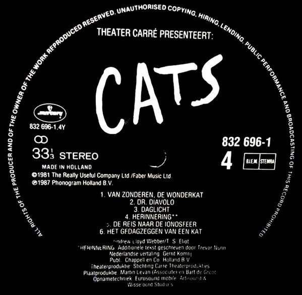 Andrew Lloyd Webber Cats (Nederlandstalige Versie)-2xLP, Vinilos, Historia Nuestra