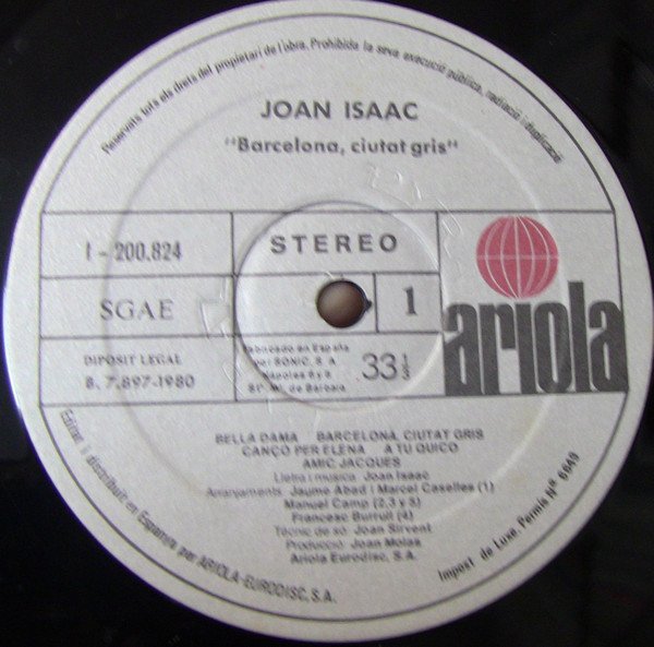 Joan Isaac Barcelona, Ciutat Gris-LP, Vinilos, Historia Nuestra