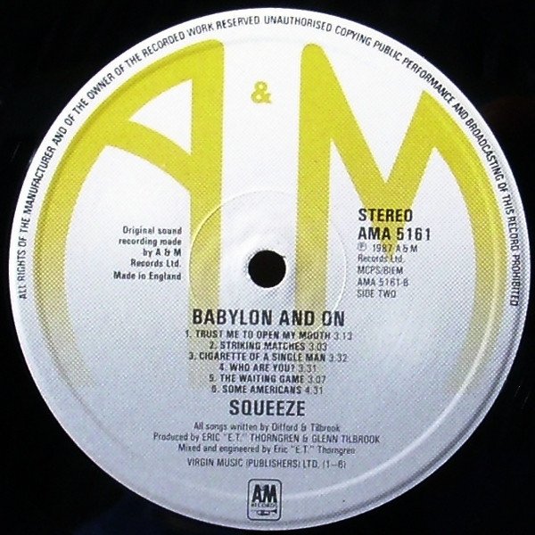 Squeeze Babylon And On LP, Vinilos, Historia Nuestra