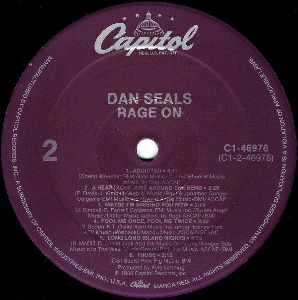 Dan Seals Rage On LP, Vinilos, Historia Nuestra