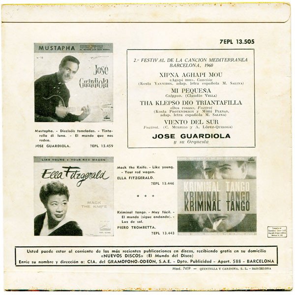 Jose Guardiola 2º Festival De La Canción Mediterránea, 1960-7, Vinilos, Historia Nuestra