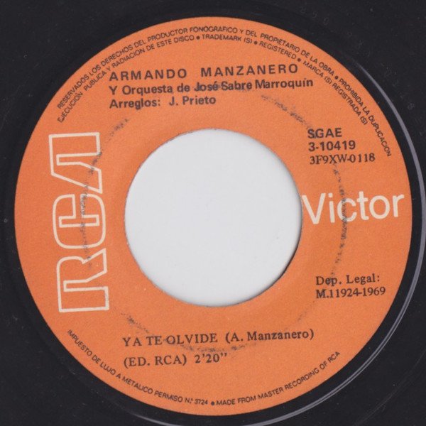 Armando Manzanero Cariño Mio / Ya Te Olvide-, Vinilos, Historia Nuestra