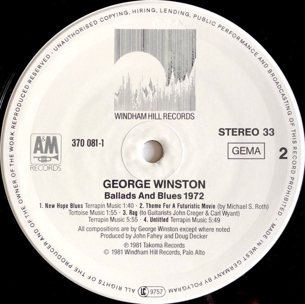 George Winston Ballads And Blues 1972-LP, Vinilos, Historia Nuestra