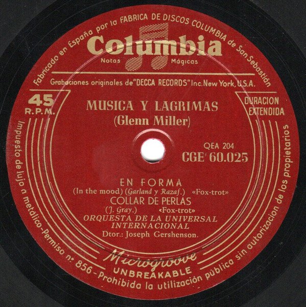 Orquesta De La Universal Internacional* "Música Y Lágrimas" The Glenn Miller Story-, Vinilos, Historia Nuestra