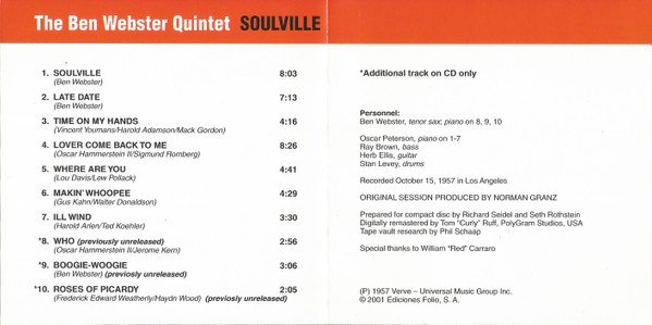 The Ben Webster Quintet Soulville-, CDs, Historia Nuestra