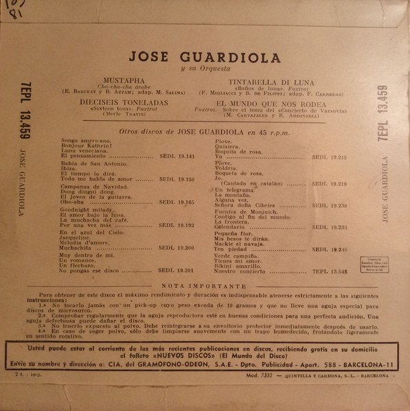 José Guardiola Y Su Orquesta* Mustapha-, Vinilos, Historia Nuestra