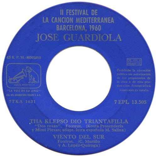 Jose Guardiola 2º Festival De La Canción Mediterránea, 1960-7, Vinilos, Historia Nuestra