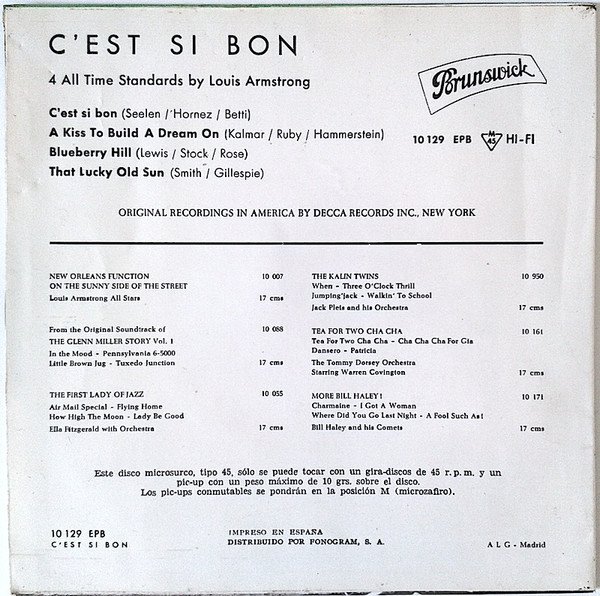 Louis Armstrong C'est Si Bon-, Vinilos, Historia Nuestra