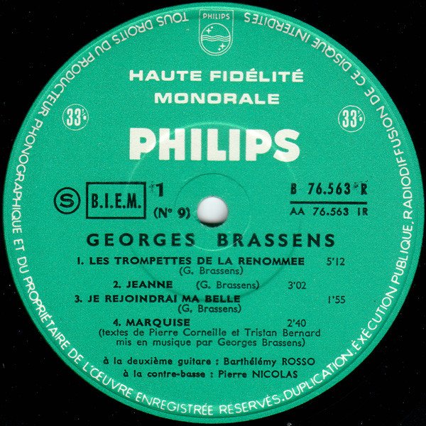 10 inch, Chanson, Georges Brassens | Historia Nuestra