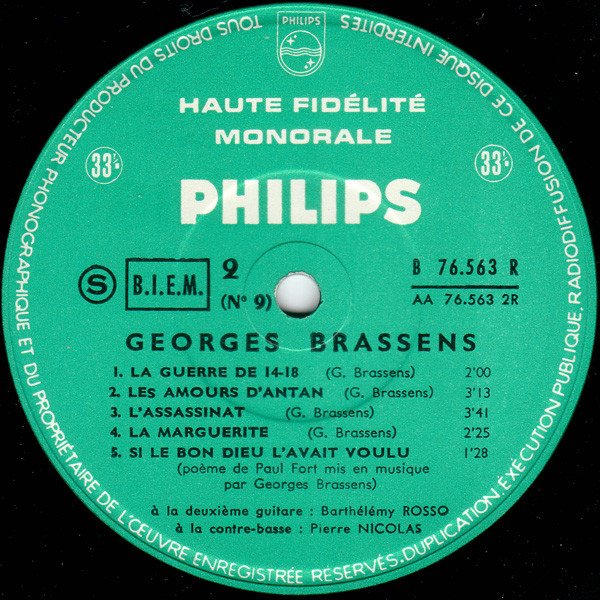 10 inch, Chanson, Georges Brassens | Historia Nuestra