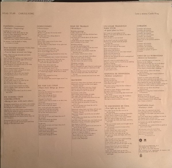 Acoustic, Carole King, Folk Rock, LP | Historia Nuestra