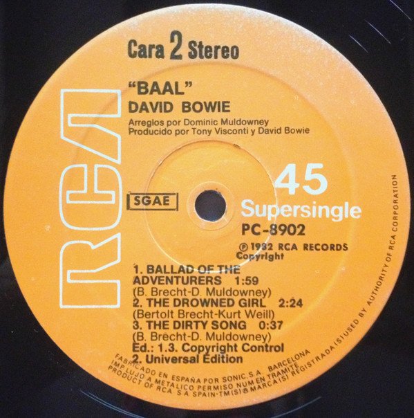 12 inch, Art Rock, Ballad, Chanson, David Bowie | Historia Nuestra